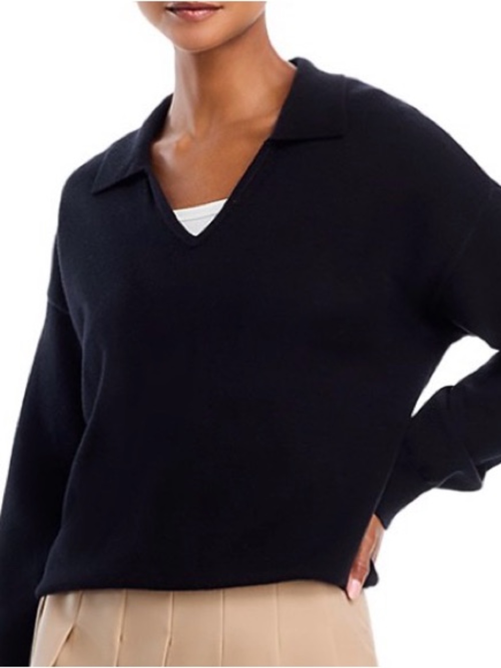 French Connection Black V-Neck Collared Sweater